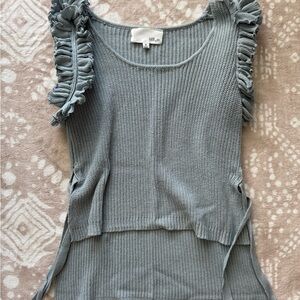Ruffled Knit Tank Top - Light Blue